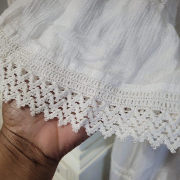 Cute Options White Lace Trim Midi Dress V- Neck  Large - Picture 6 of 14